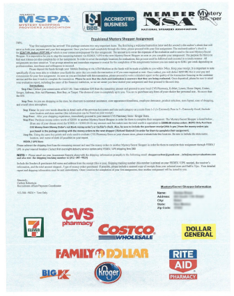 Fake check scam instructions letter